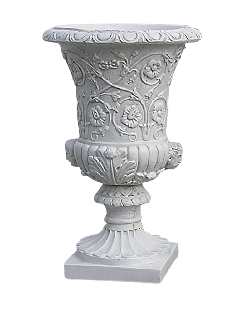 Vaso da giardino con finitura antica e protezione idrorepellente, stile classico.